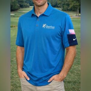 BAREFOOT RESORT & GOLF Nike Golf Dri-FIT Blue Polo Shirt Performance Size Large